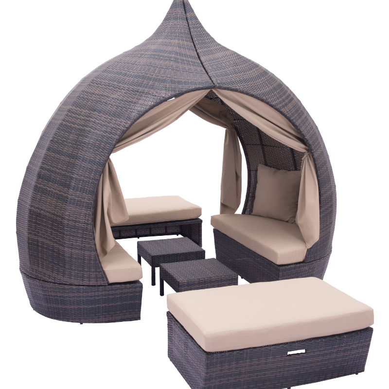 Zuo Majorca Daybed - angled view with ottoman and tables out