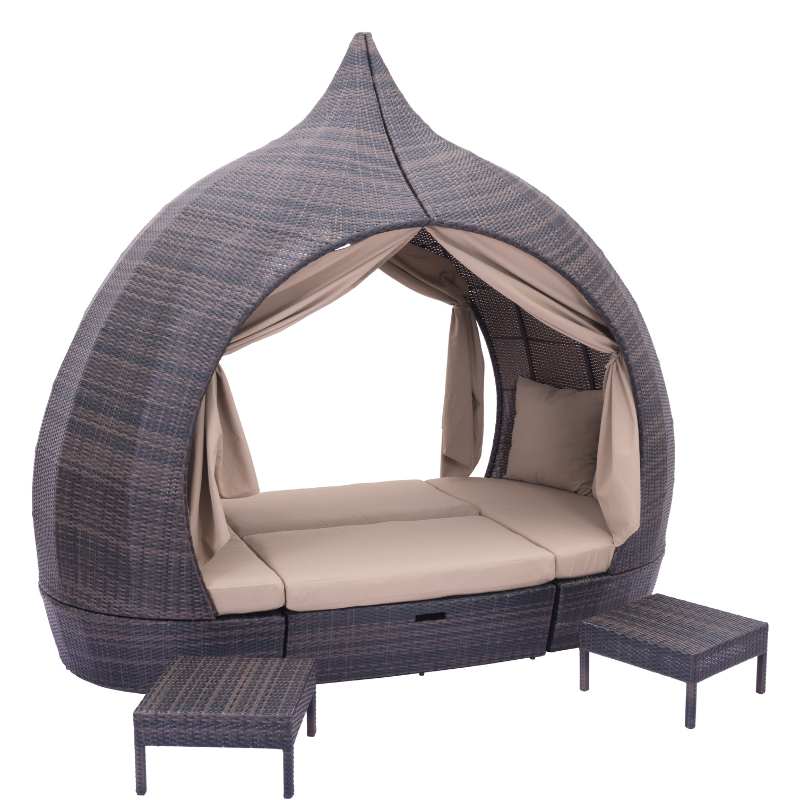 Zuo Majorca Daybed - angled view with ottoman in and tables out