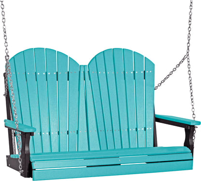 LuxCraft 4' Adirondack Swing - front view in aruba blue with black arm rest