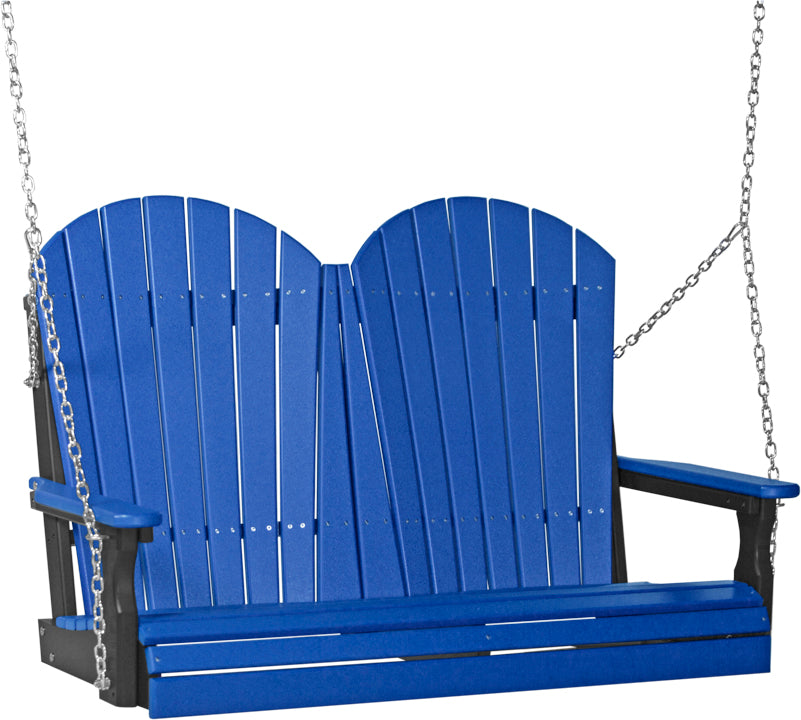 LuxCraft 4' Adirondack Swing - front view in blue with black arm rest