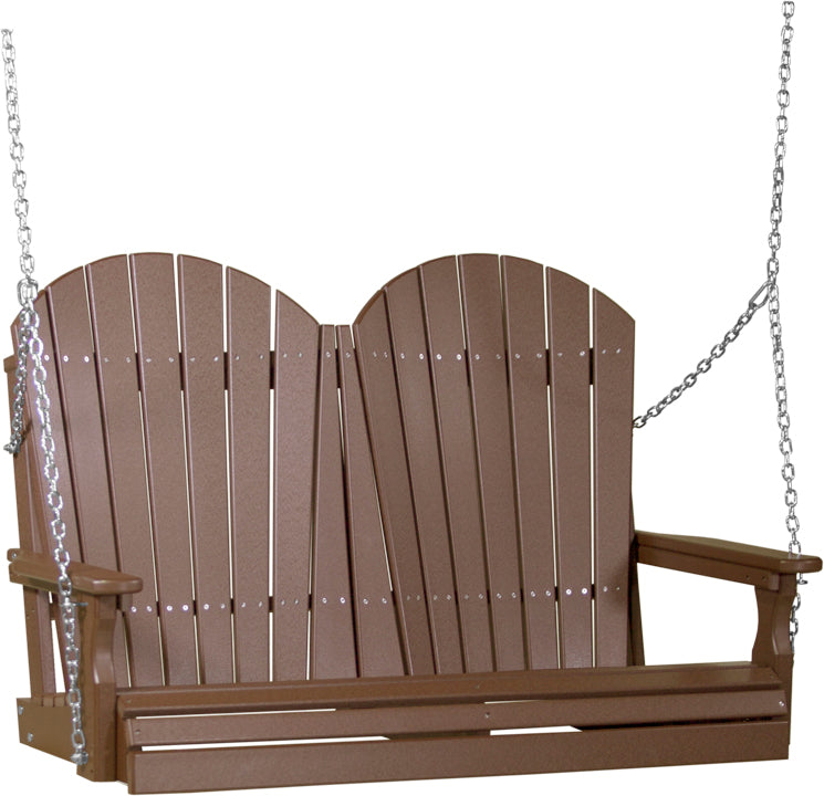 LuxCraft 4' Adirondack Swing - front view in chestnut brown