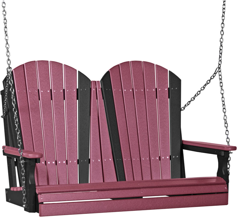 LuxCraft 4' Adirondack Swing - front view in cherry wood and black