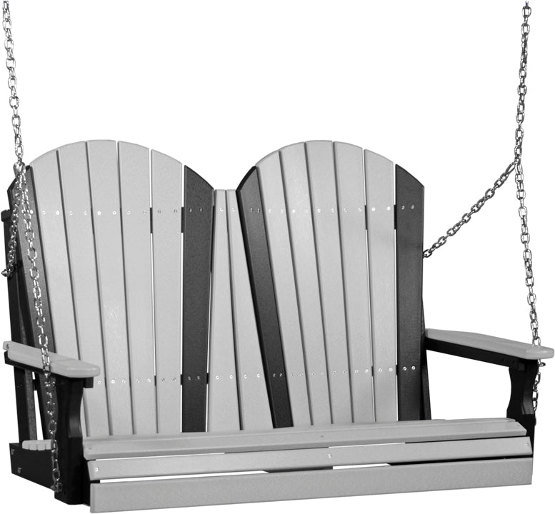 LuxCraft 4' Adirondack Swing - front view in dove gray and black