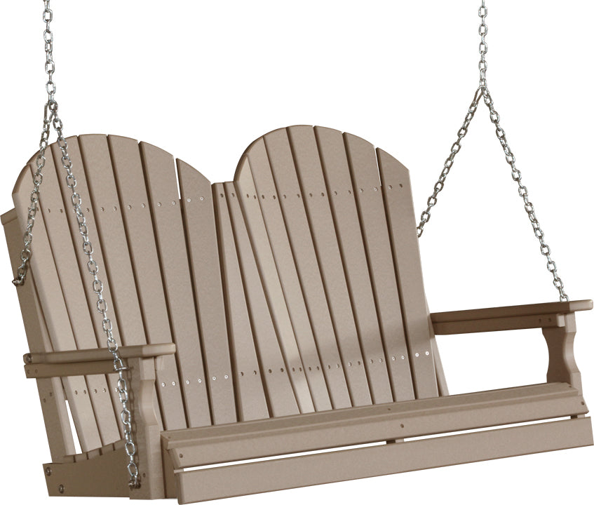 LuxCraft 4' Adirondack Swing - front view in weatherwood