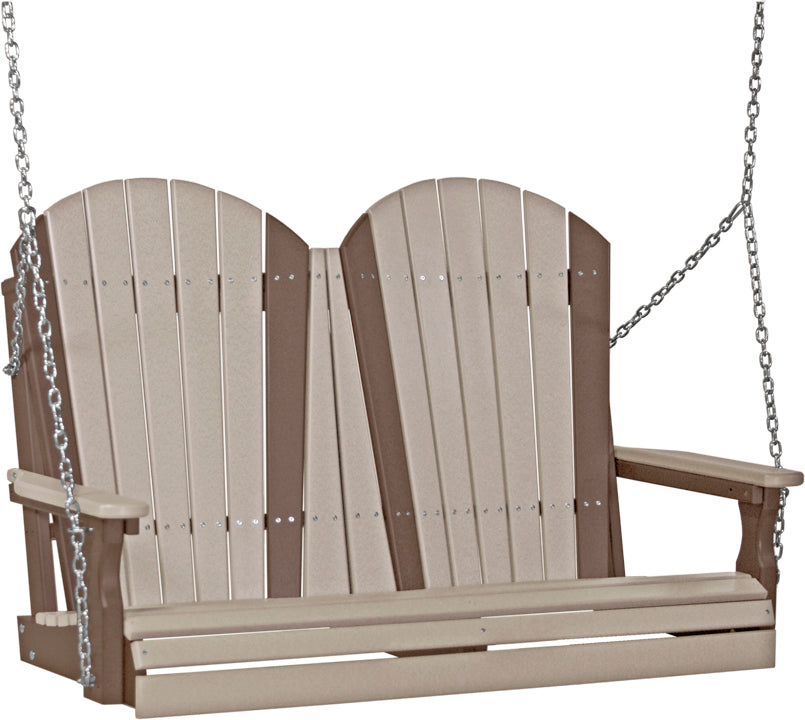 LuxCraft 4' Adirondack Swing - front view weatherwood and chestnut brown