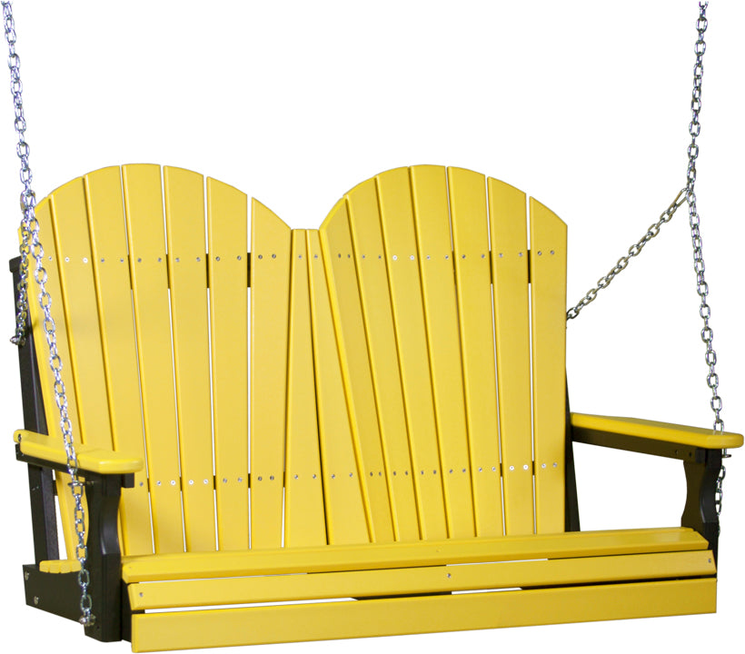 LuxCraft 4' Adirondack Swing - front view in yellow with black arm rests 