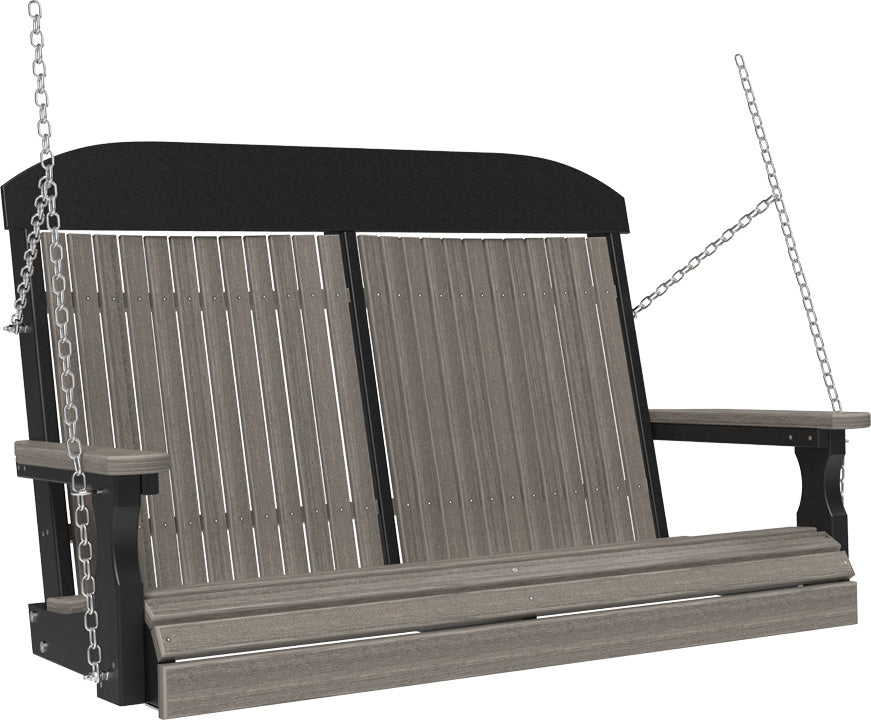 LuxCraft 4' Classic Swing - Premium Woodgrain Line - front view in coastal gray and black