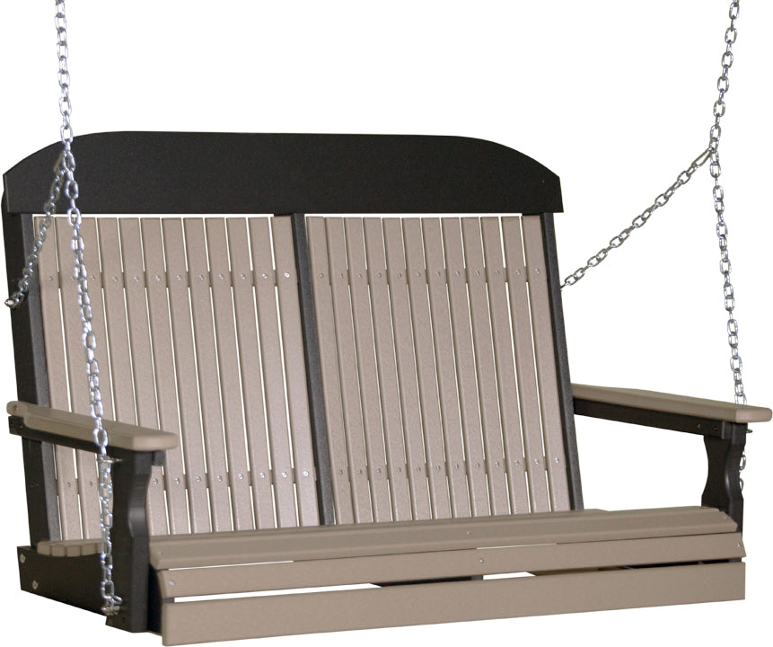 LuxCraft 4' Classic Swing - front view in weatherwood and black