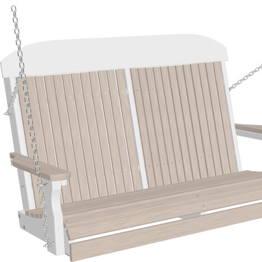LuxCraft 4' Classic Swing - Premium Woodgrain Line - close up view in birch and white
