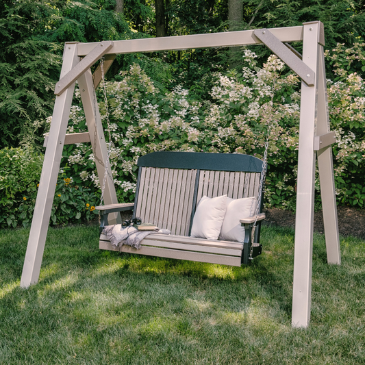 LuxCraft 4' Classic Swing - set up on A-Frame vinyl swing stand