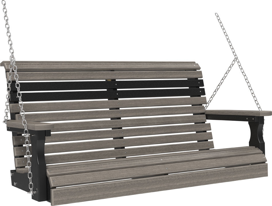 LuxCraft 4' Plain Swing - Premium Woodgrain Line- front view in coastal gray and black