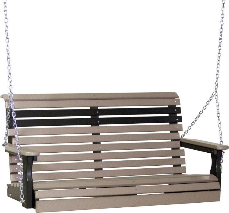 LuxCraft 4' Plain Swing - front view in weather wood and black
