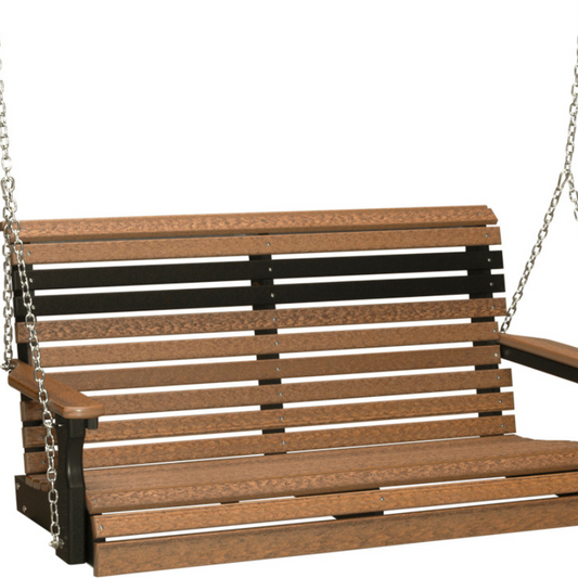 LuxCraft 4' Plain Swing - Premium Woodgrain Line - close up view in antique mahogany and black