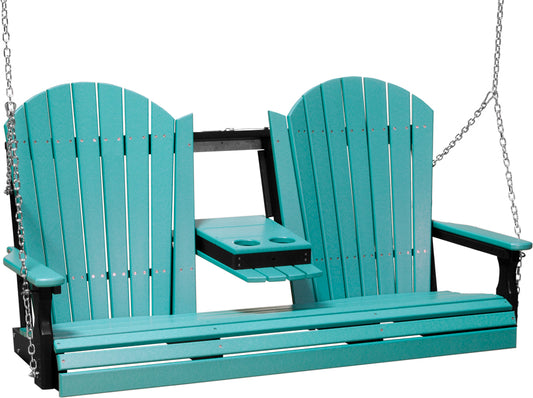 LuxCraft 5' Adirondack Swing - front view in aruba blue and black