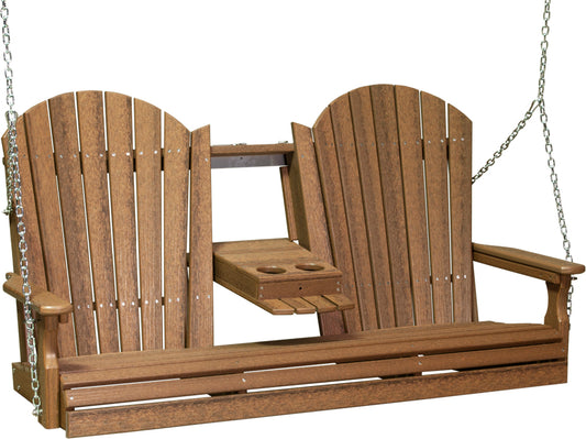 LuxCraft 5' Adirondack Swing - Premium Woodgrain Line - front view in antique mahogany