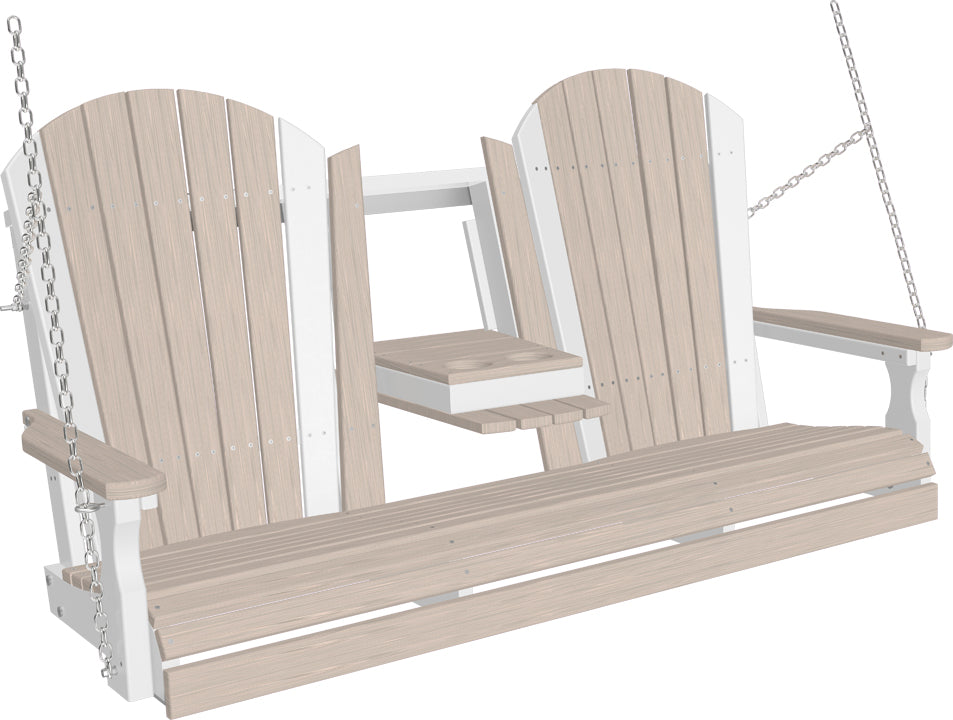 LuxCraft 5' Adirondack Swing - Premium Woodgrain Line - front view in birch and white