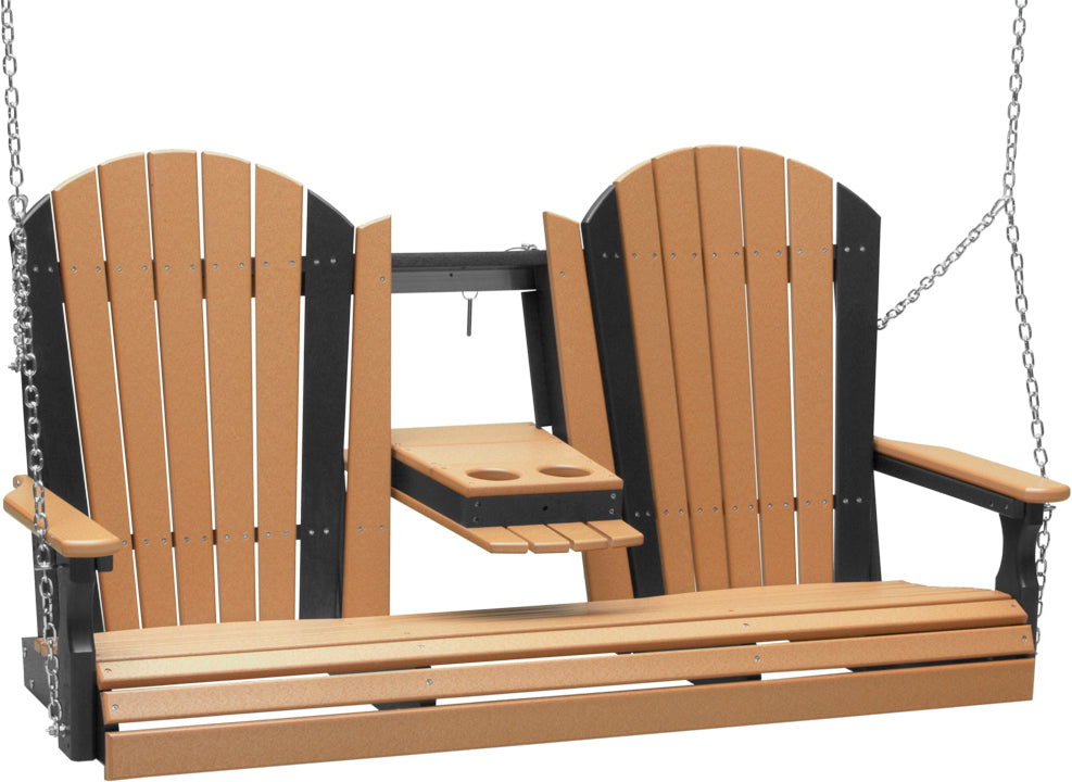 LuxCraft 5' Adirondack Swing - front view in cedar and black