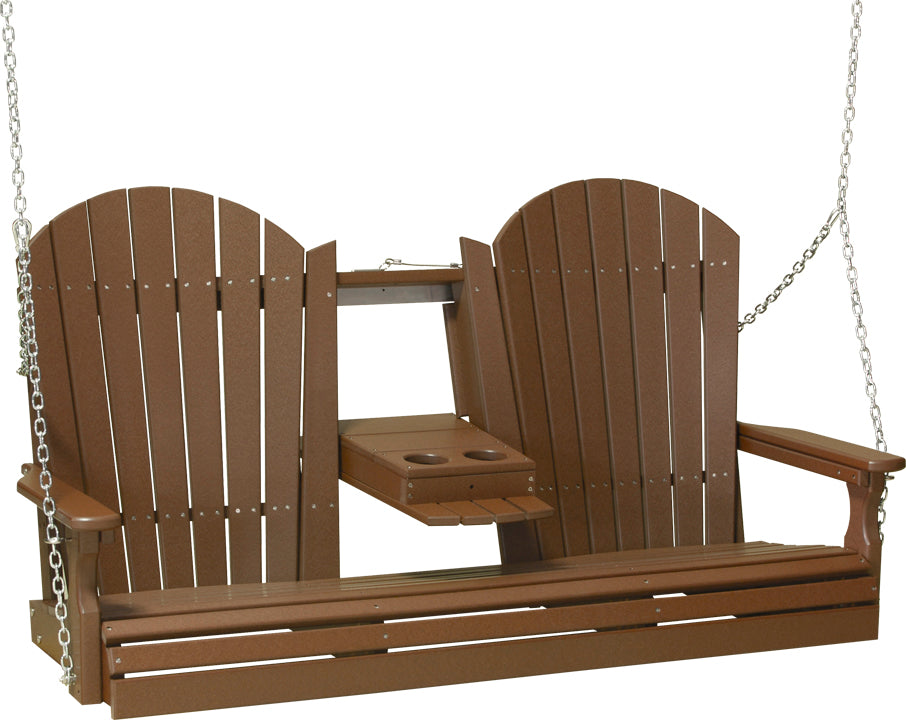LuxCraft 5' Adirondack Swing - front view in chestnut brown