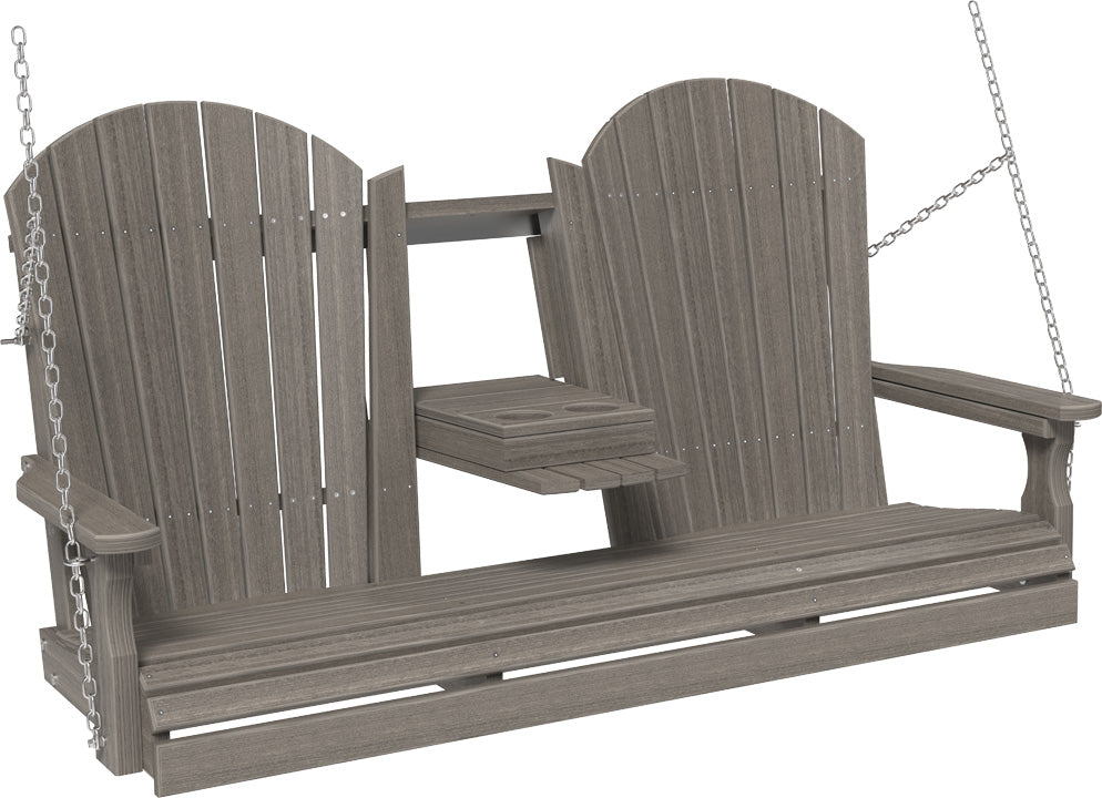 LuxCraft 5' Adirondack Swing - Premium Woodgrain Line - front view in coastal gray