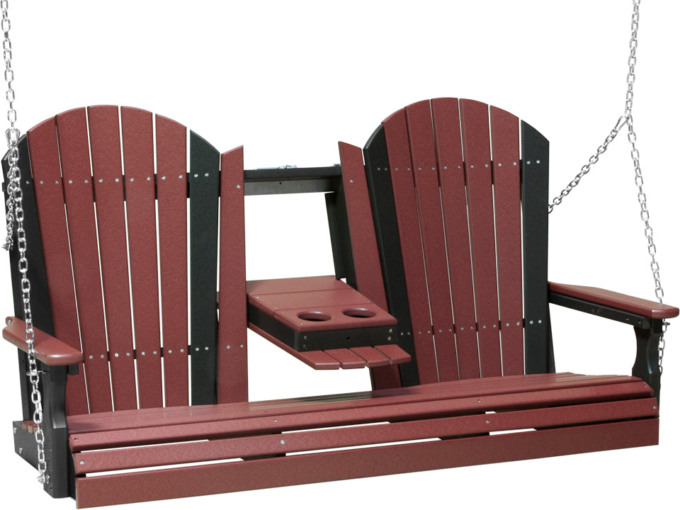 LuxCraft 5' Adirondack Swing - front view in cherry and black