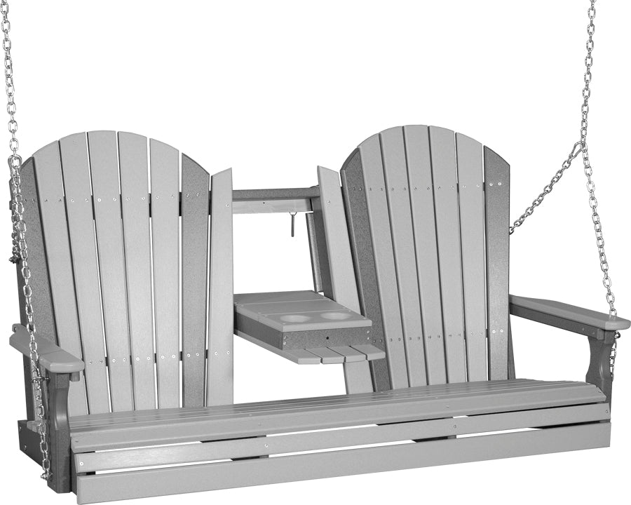 LuxCraft 5' Adirondack Swing - front view in dove gray and slate