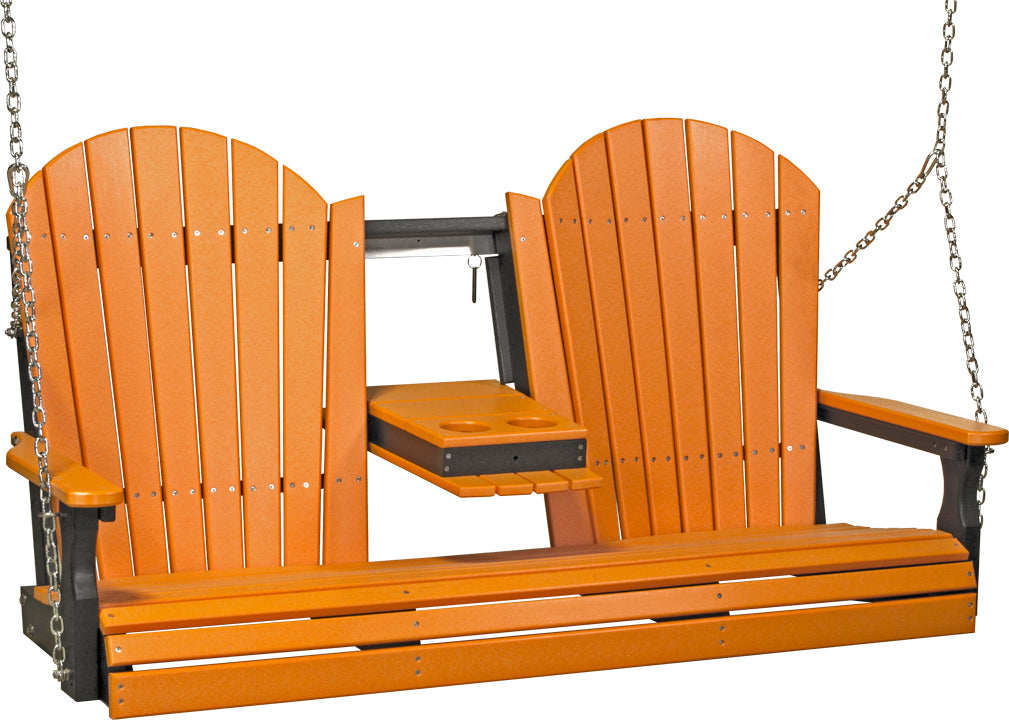 LuxCraft 5' Adirondack Swing - front view in tangerine and black