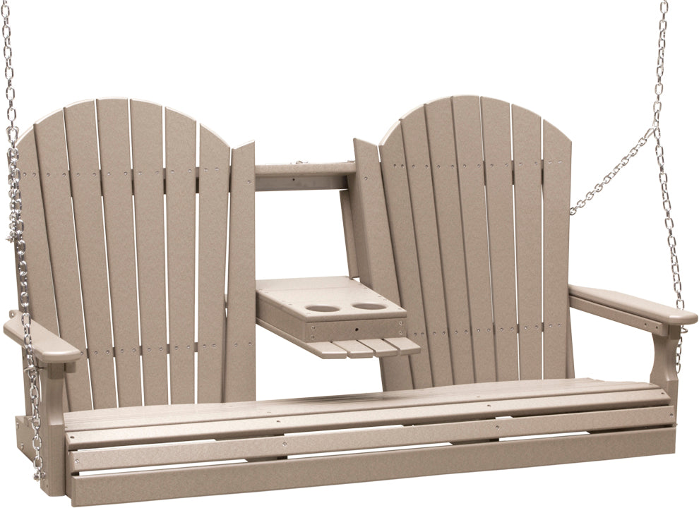 LuxCraft 5' Adirondack Swing - front view in weatherwood