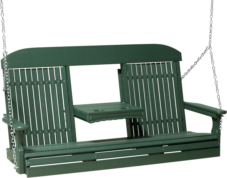 LuxCraft 5' Classic Swing - front view with center tray lowered in green
