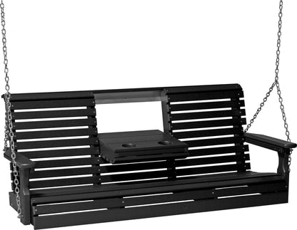LuxCraft 5' Plain Swing - - front view with center tray lowered in black