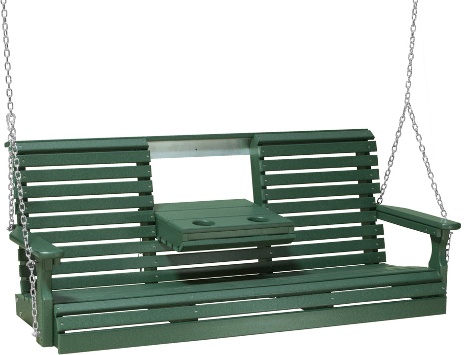 LuxCraft 5' Plain Swing - front view with center tray lowered in green