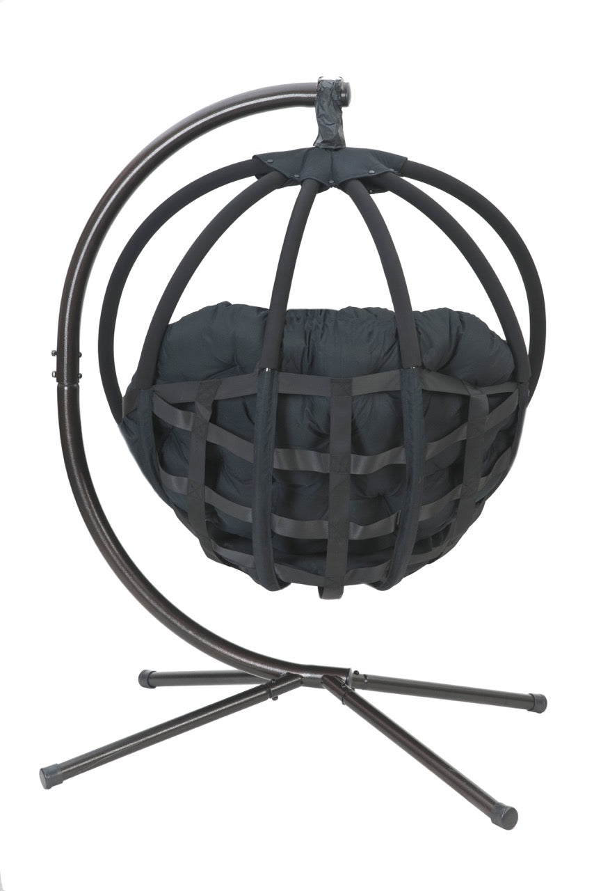 FlowerHouse Hanging Ball Chair with Stand - Overland - in black back view