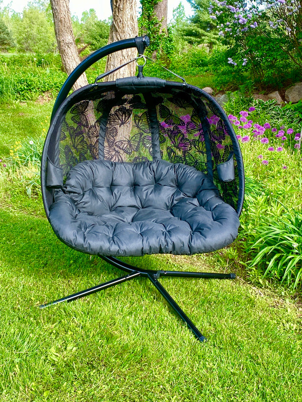 FlowerHouse Hanging Pumpkin Patio Loveseat Chair with stand-Butterfly
