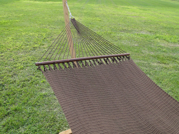 Polyester Rope Hammock - Soft-Woven-Deluxe - wide view mounted on hammock stand